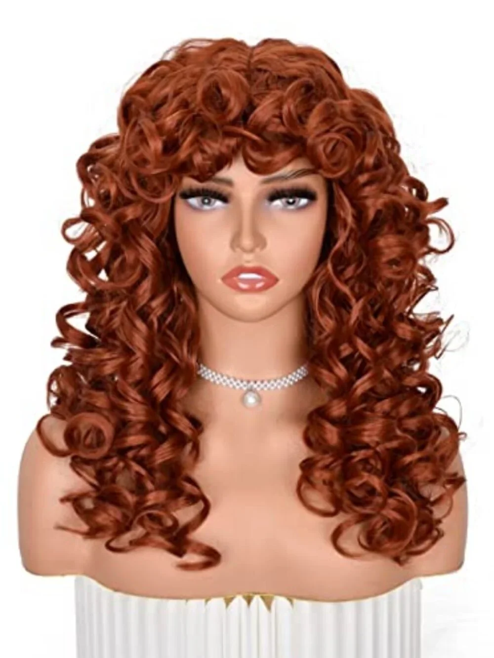 Copper Curly Wigs for Black Women Long Curly Afro Wig with Bangs for Women